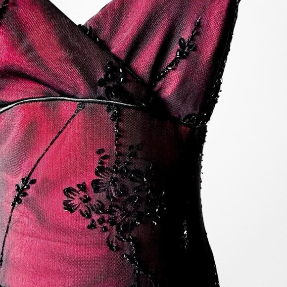 Vintage Burgundy Red Floral Velvet Beaded Mesh Bodycon Maxi Dress Size M/L - Picture 6 of 8